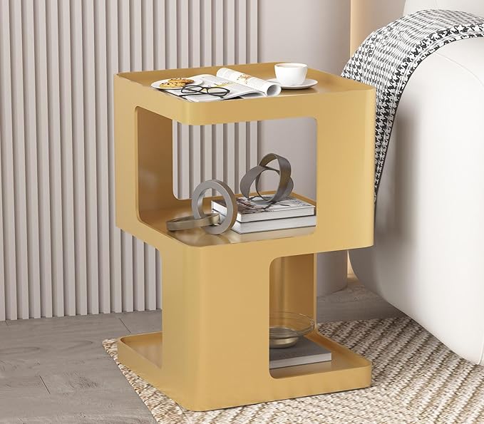 Metal Gold Nightstands, Modern Side Table with 3 Tiers Storage, Small End Table for Couch, Living Room Bedroom, Bedside Tables No Assembly Required