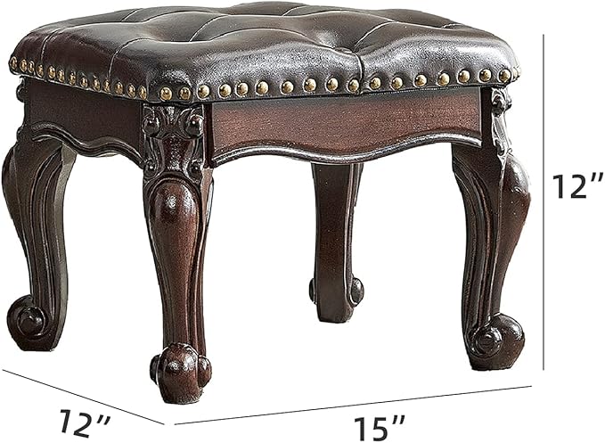 Foot Stool Ottoman with Microfiber Leather Cushion Footrest Sofa Stool for Hallway, Foyer, Living Room, Bedroom, Simple Assembly (Dark Brown)