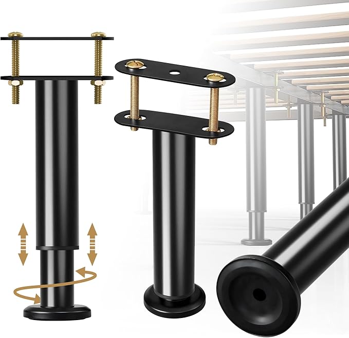 Adjustable Bed Frame Center Support Legs, Heavy Duty Cold Rolled Steel Bed Slat Support Legs with Wider Base, Bed Frame Leg Replacement, Furniture Support Reinforcement Kit (Height 5in to 7.8in) 2PCS