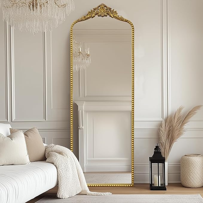 G-LEAF Vintage Baroque Full Length Floor Mirror 22"X65", Victorian Antique Mirror with Brush Gold Ornate Metal Frame for Fireplace Entryway Living Room Hallway Bathroom