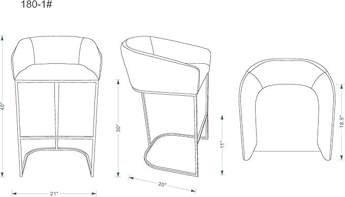 Manhattan Comfort Louvre 30 Inch Mid Century Modern Counter Height Bar Stools - Elegant Faux Leather Padded Seat, Stainless Steel Base with Footrest, Fully Assembled Barstools, Set of 2, Cream