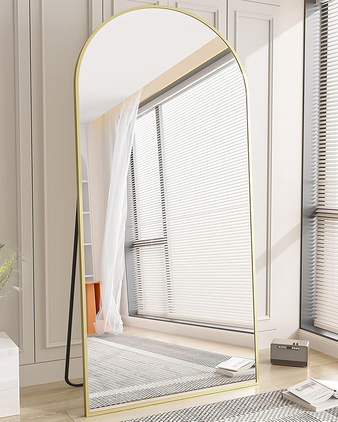 Koonmi 34"x76" Arched Full Length Mirror, Gold Large Floor Mirror with Aluminum Alloy Frame Standing Hanging or Leaning Wall-Mounted Mirror, Vanity Mirror for Living Room and Bedroom