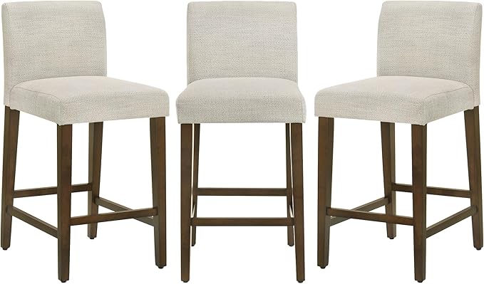 CHITA Counter Height Bar Stools Set of 3, 27" H Seat Height Upholstered Barstools, Fabric in Ivory