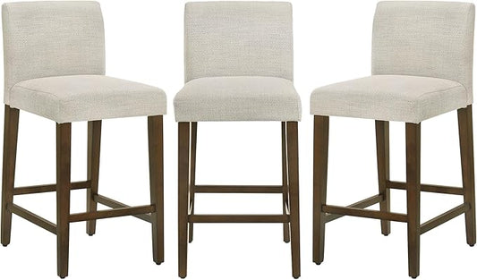CHITA Counter Height Bar Stools Set of 3, 27" H Seat Height Upholstered Barstools, Fabric in Ivory
