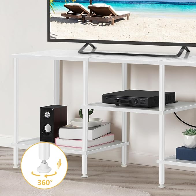 TV Stand for Bedroom up to 50 Inch Modern TV Stands with Power Outlets Small Entertainment Center with Storage 3 Tier TV Cabinet Console Table for Living Room Bedroom Office, White