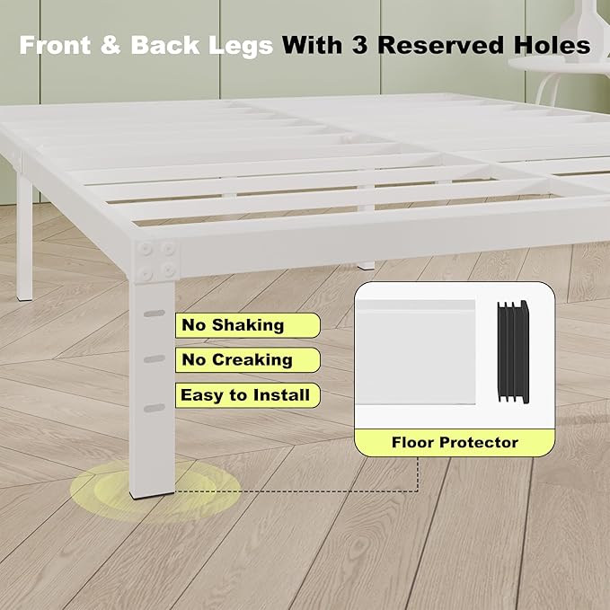 12 Inch White Full Size Bed Frame, Heavy Duty Bed Frame Full Size Mattress Foundation, No Box Spring Needed, Easy Assembly, Noise-Free