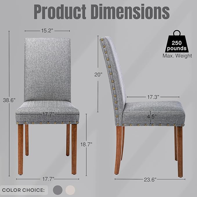 Parsons Kitchen Dining Chair Set Room Modern Upholstered Stylish Fabric High Back with Bronze Nailhead Trim
