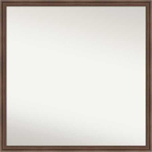 Amanti Art Brown Bathroom Mirror for Over Sink, 28x28 Florence Light Brown Square Vanity Mirror, Large Casual Frame, Hangs Horizonally and Vertically, Bathroom Wall Decor, Non-Beveled Edge