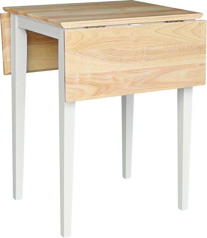 IC International Concepts, Solid Wood Small Drop Leaf Dining Table, Solid Real Wood, Sturdy Parawood, White/Natural
