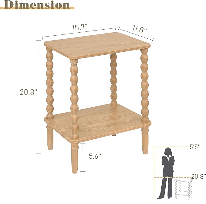 Small End Table, Couch Side Table with 2-Tier Storage Shelf, Wood Coffee Table for Bedroom, Living Room, Small Spaces (Rustic Walnut)
