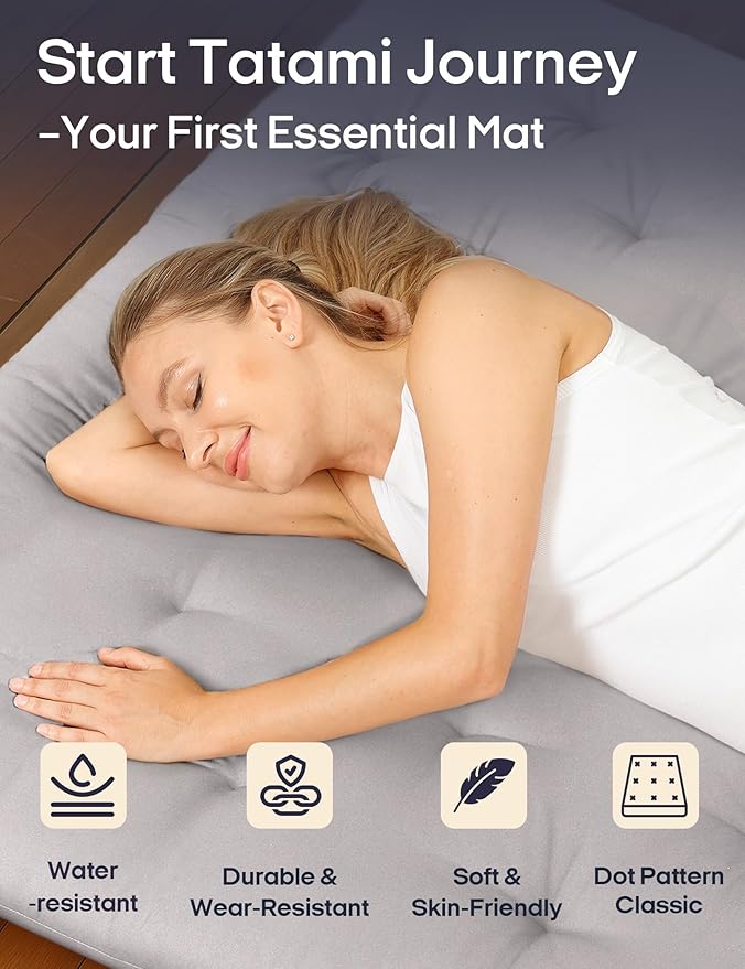 Syrinx Japanese Floor Futon Mattress, Foldable Tatami Sleeping Pad for Adults & Kids, Roll-Up Floor Bed or Bench Cushion