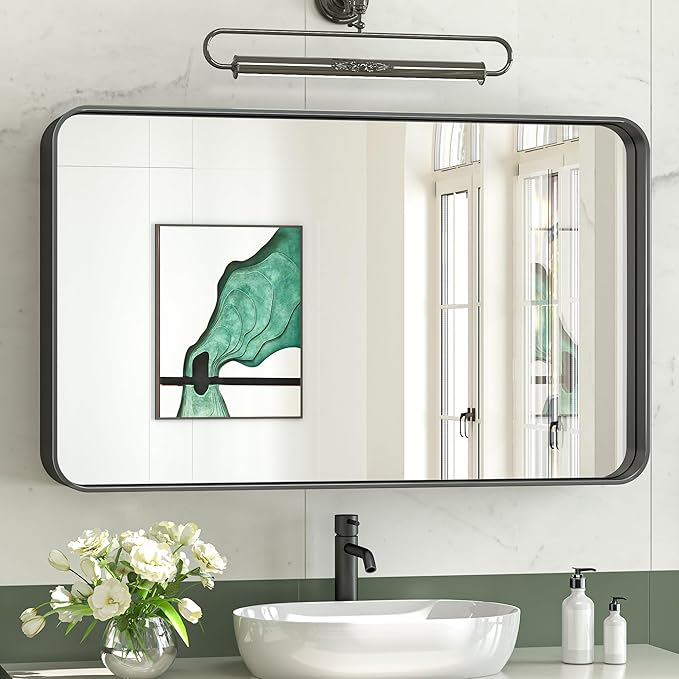 TokeShimi 40x24 Black Bathroom Mirror for Wall Vanity Mirror with Brushed Metal Frame Non-Rusting Aluminum Alloy for Modern Farmhouse Bedroom Living Room Decor (Horizontal/Vertical)
