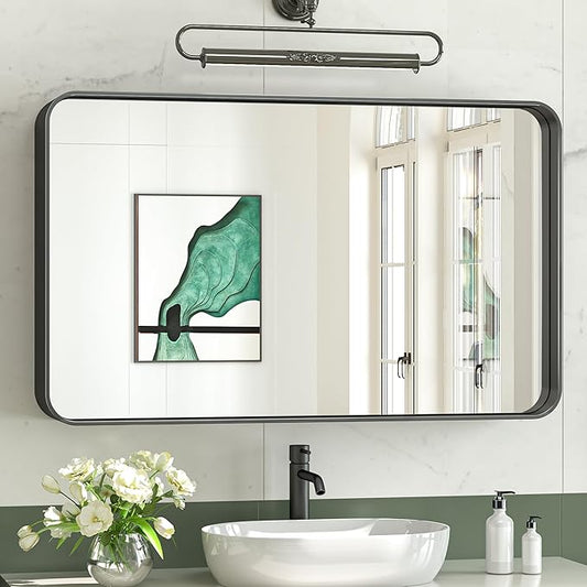 TokeShimi 40x24 Black Bathroom Mirror for Wall Vanity Mirror with Brushed Metal Frame Non-Rusting Aluminum Alloy for Modern Farmhouse Bedroom Living Room Decor (Horizontal/Vertical)