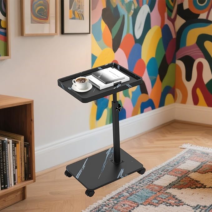 Simcat C Table End Table Adjustable Height, C Shaped Side Table with Wheels, 360° Swivel TV Tray Table, Sofa Side Tables for Small Spaces/Living Room/Bedroom/Bathtub/Hospital