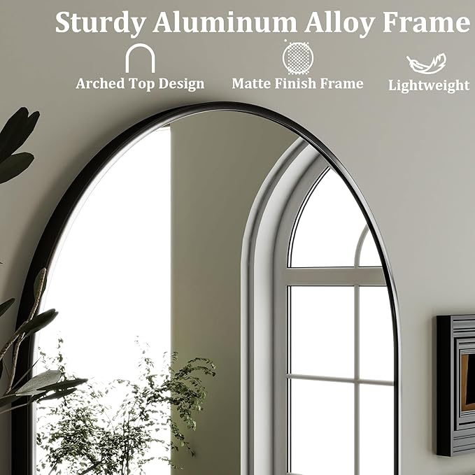 HARRITPURE Arched Wall Mirror 24"x36" – Black Metal Frame Vanity Mirrors for Bedroom, Entryway, Living Room Decor