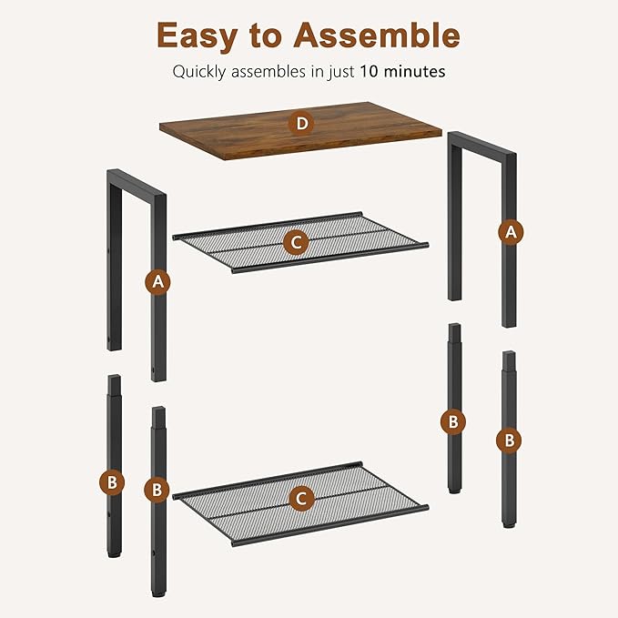 Hoctieon 2-Set 3 Tier End Table, Telephone Table Set of 2, Tall Side Table with Storage Set of 2, Small Nightstand for Small Spaces, Metal Frame, for Living Room, Bedroom, Sofa Couch, Rustic Brown