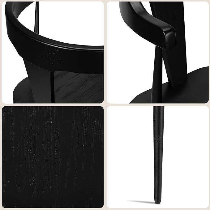 POLY & BARK Mid Century Modern Enzo Black Dining Chair – Solid Oak Wood Splat Back Chair, 18" Seat Height, 32" Tall – Stylish MCM Kitchen & Dining Room Chair - Set of 2