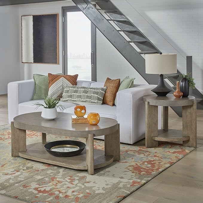 Liberty Furniture Affinity Opt 3 Piece Set - Oval Cocktail Table, 2 End Tables - Dusty Taupe Faux Concrete Tops