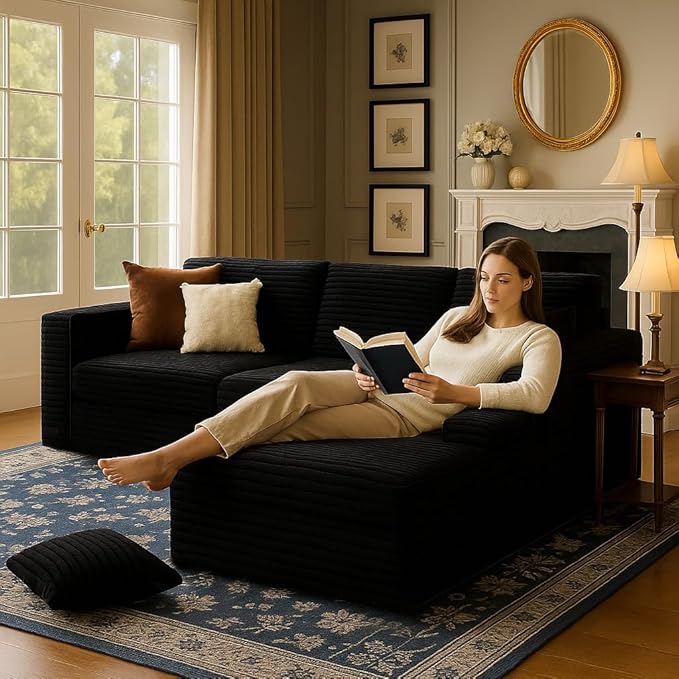 COMHOMA 105”Modular Sectional Sofa with Deep Seat,Cloud Upholstered L-Shape Couch Wide Arms Corduroy Fabric High-Density Foam Chaise Lounge for Living Room No Assembly Required