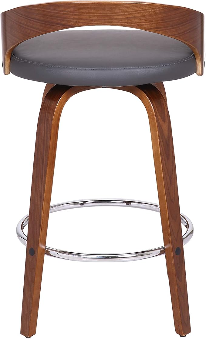 Armen Living Sonia 26" Counter Height Swivel Gray Faux Leather and Walnut Wood Bar Stool - Set of 3