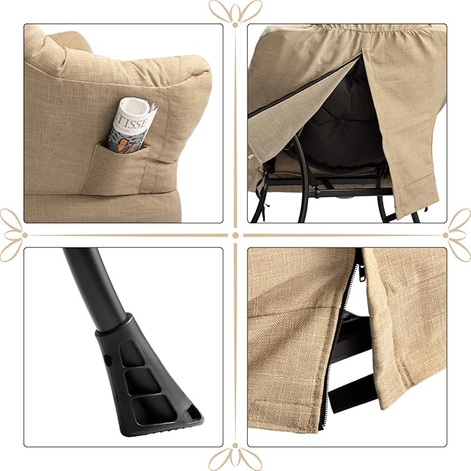 HollyHOME Fabric Lazy Chair with Foldable Ottoman, Accent Comfy Lounge Arm Chair and Folding Footrest Stool Set, Leisure Sofa Reading Chair and Footstool for Living Room, Bedroom, Dorm, Coffee&White