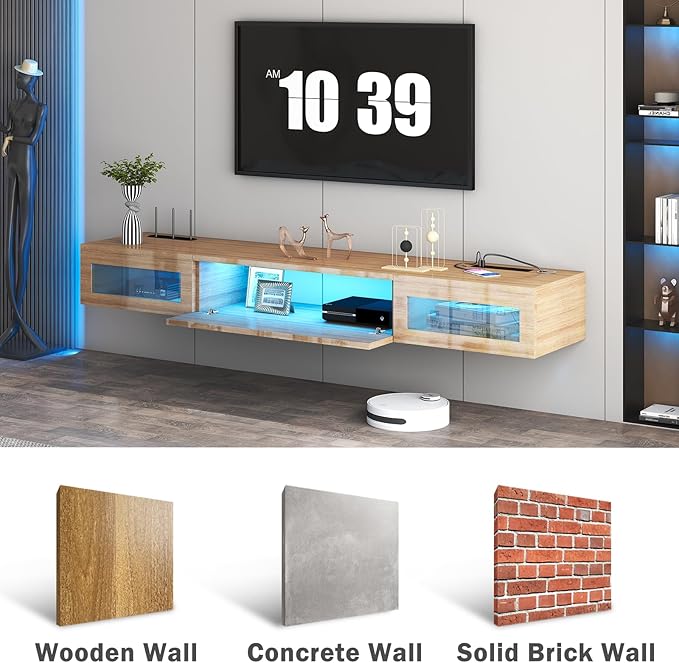Floating TV Stand, 71" Floating Entertainment Center Wall Mounted,Floating Wall Mounted TV Shelf,Modern High Gloss tv Cabinet Media Console with Storage