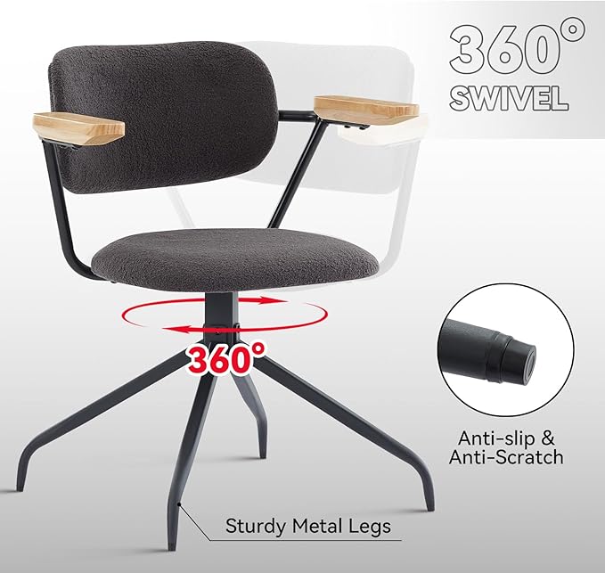 Modern Swivel Dining Chairs Set of 2 with Arms,Upholstered Comfortable Dining Room Chairs, Wooden Armrests & Sturdy Metal Frame, Stylish Kitchen & Dining Table Chairs for Modern Décor