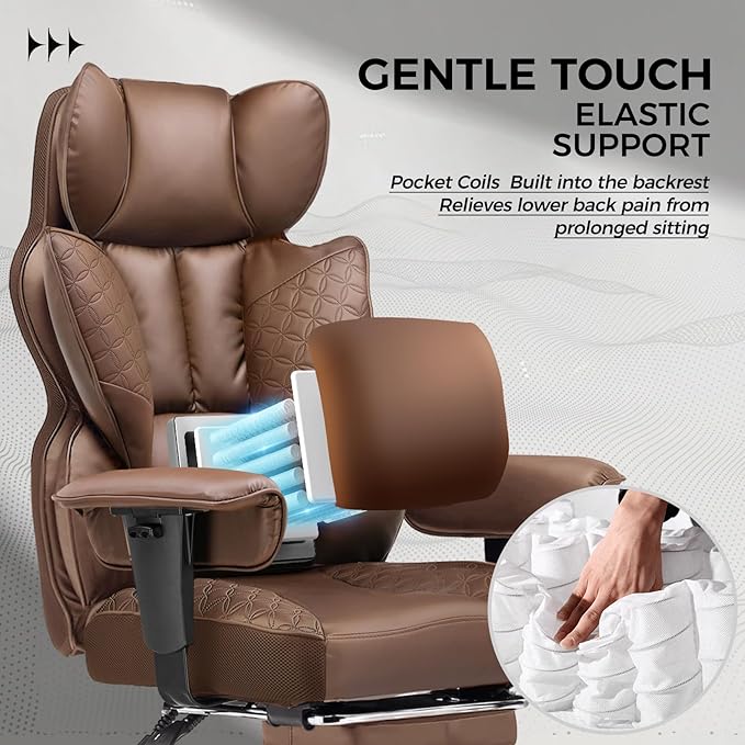 GTRACING Big and Tall Gaming Chair 400lbs Heavy Duty Office Chair with Foot Rest & Ergonomic Pocket Spring Lumbar Support, High Back 3D Saddle Shaped Cushion for Back Pain Relief, Brown