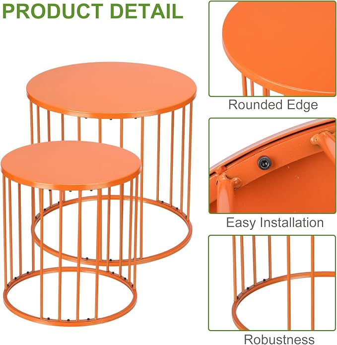 SUNNYPARK Outdoor Side Table Set of 2, Metal Circle Accent End Tables for Balcony Backyard Garden Indoor Living Room, Durable Black Nesting Coffee Tables, 20”+16” Dia