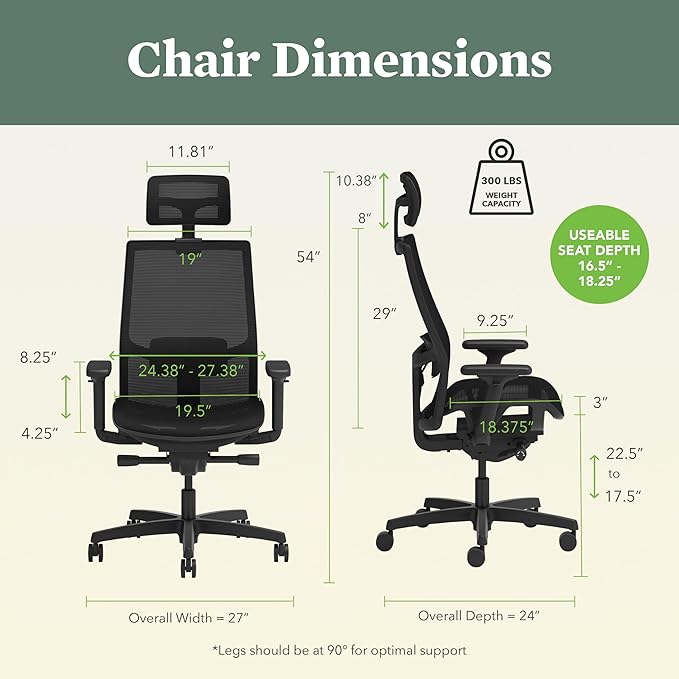 HON Ignition 2.0 Ergonomic Office Chair with Headrest, Adjustable Tilt, Swivel Wheels, Comfy for Long Hours, Home Office Desk Chairs, Black