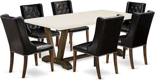 East West Furniture V727FO749-7 7 Piece Dining Table Set Consist of a Rectangle Dining Room Table with V-Legs and 6 Black Faux Leather Parsons Chairs, 40x72 Inch, Multi-Color