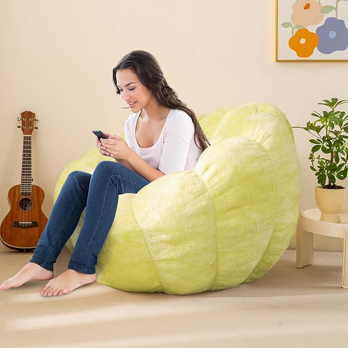 Pumpkin Bean Bag Sofa Chair for Adult, Beanbag Couch with Filler for Reading and Relaxation, Comfy and Lazy Sofa for Dorm, Apartment, Living Room and Bedroom, Grass Green
