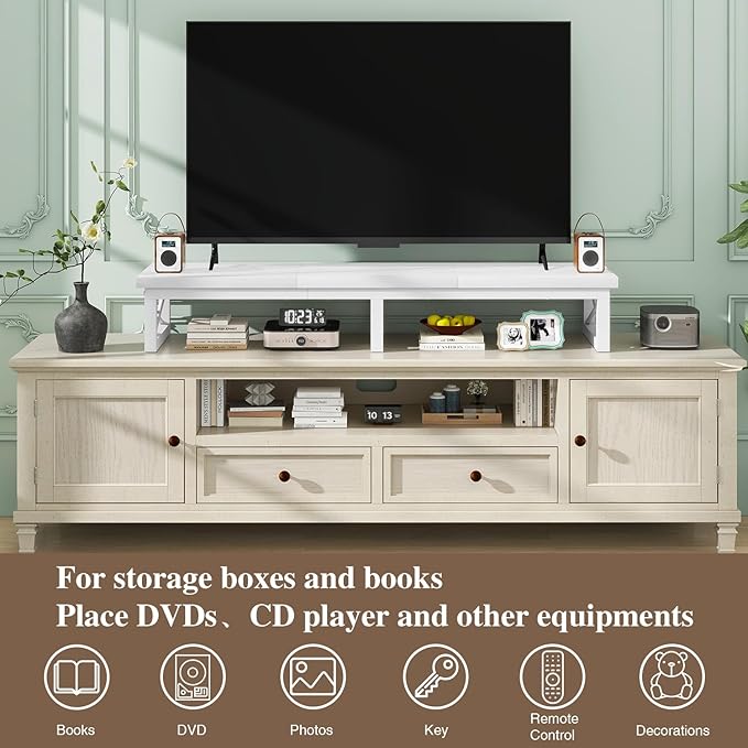IBUYKE 45" Large TV Riser for 32-60 inch TV,Tabletop Short TV Stand with Storage and Steel Legs,TV Riser Stand for Home,Bedroom,Living Room,White TVT002W