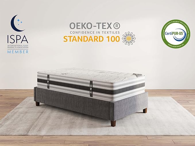 Ottomanson Twin 12" Hybrid Mattress - Meditation Antistatic Quilted Cover - Made in USA - Firm Support - Individually Pocketed Coils & CertiPUR-US Foam - Fiberglass-Free - Bed in a Box