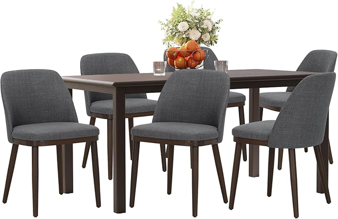 COLAMY 60 Inch Rectangular Kitchen Dining Table for 6, Modern Farmhouse Dining Table Set for 6, Wood Dining Table and Upholstered Dining Chairs for Kitchen, Dining Room, Restaurant, Brown/Light Grey