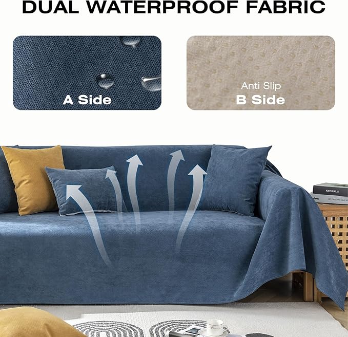 STACYPIK Waterproof Dark Blue Sofa Cover, Washable Couch Cover for 2 Cushion Couch, Anti-Slip Furniture Protector, Pet-Friendly Couch Cover for Pets and Kids, Loveseat Covers, Futon Cover-71X90IN