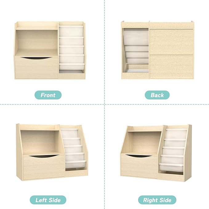 TOETOL 2 Tier Kids Bookshelf and Book Storage，4 Sling Toddler Bookshelf, Storage Boxes Book Shelf & Organizer for Nursery Playroom Classroom Library Bedroom Natural Wood
