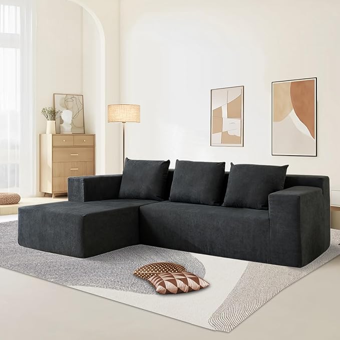 103" Cloud Sectional Sofa, Boneless L-Shape Couch with Chaise, Modern Minimalist Modular Couch for Living Room, Free Combination Deep Seat Corner, No Assembly Required, Dark Grey