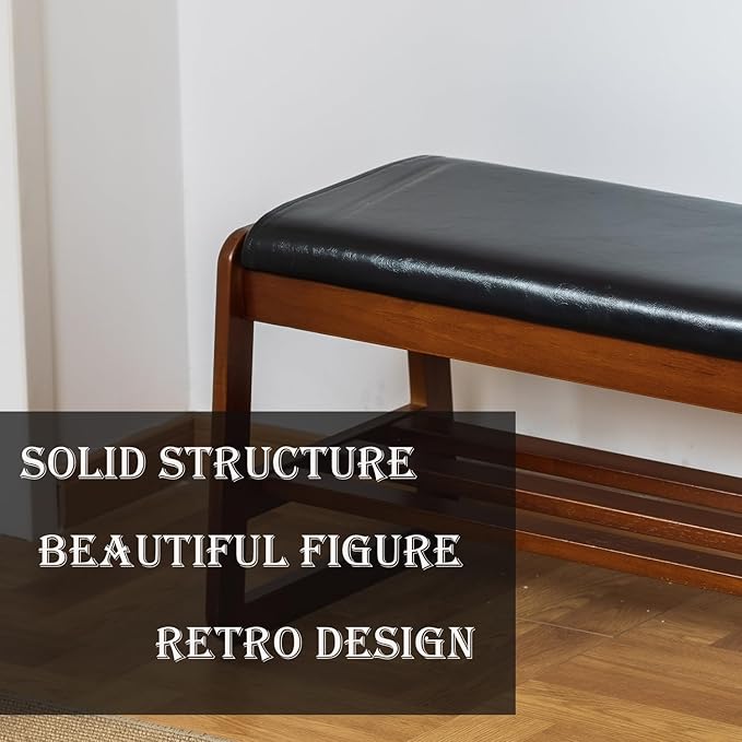 latifolia Solid Wood Bench, Entryway Shoe Bench with Cushion, Flip-Open Storage Compartment, 2-Tier Shoe Organizer(Black,39.70''L)
