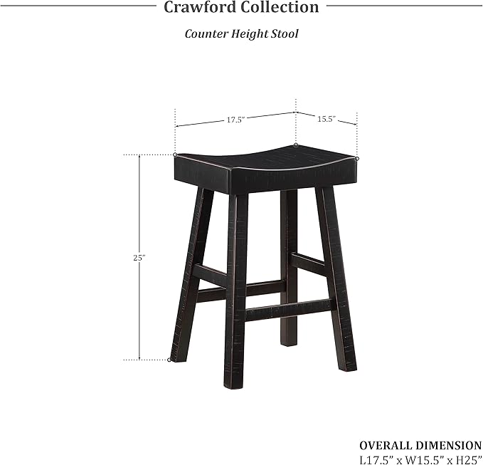 Lexicon Saddle Bar Stools Set of 2 Barstools with Footrest, Armless Dining Chairs for Kitchen Island, Breakfast Nook, Living Room, Counter Height, Black