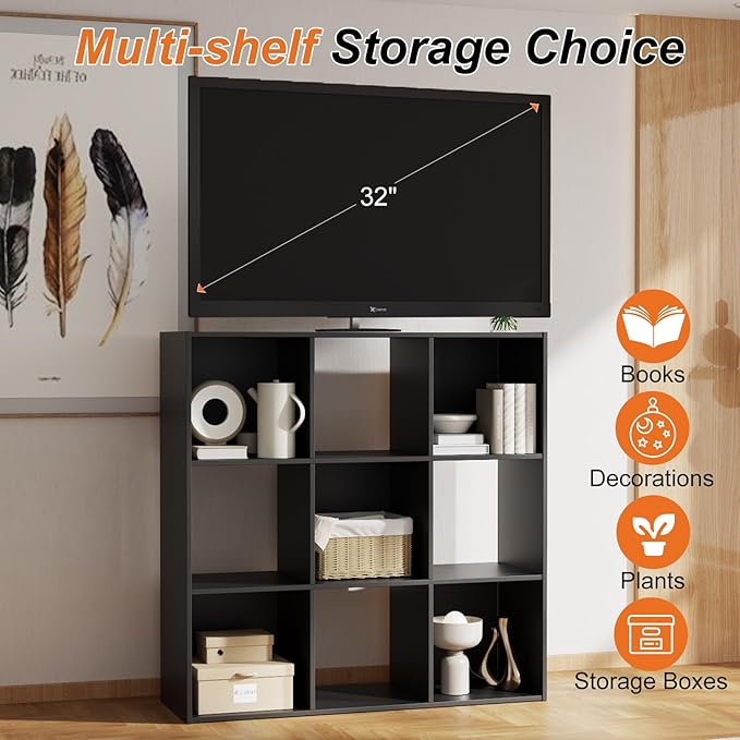 Sweetcrispy 9 Cube Storage Organizer - Open Cube Bookshelf with 5 Removable Back Panels, Display Storage Bookcase for Living Room, Bedroom, Entrance Hall, Home Office，36" L×11.6" W×36" H, Black