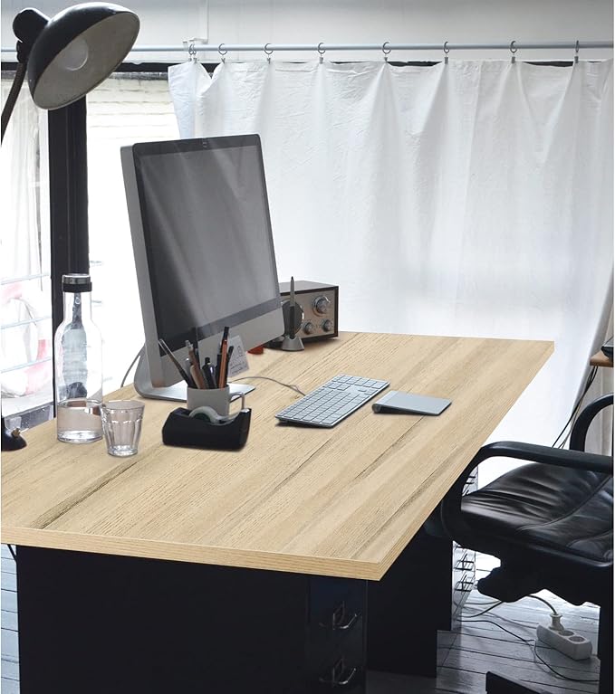 Kaboon Universal Tabletop 55"x23.62" Solid One-Piece Melamine Table Top, Double Desk L-Desk DIY, Home and Office Countertop, Oak/Grey Tone