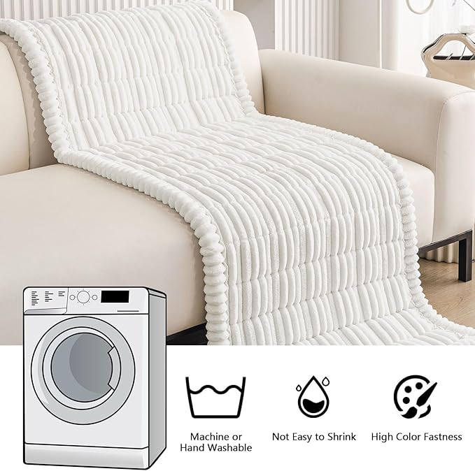 Smiry Couch Cover for Dogs Washable, Non Slip Fuzzy Pet Couch Covers for 3 Cushion Sofa Pet Friendly, Thick Soft Sofa Slipcovers Cushion Protector (White, 27.6" x 70.9")