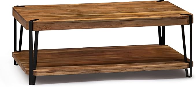 Alaterre Furniture Ryegate 48" Live Edge Wood Coffee Table â€“ Solid Acacia with Metal Frame, Industrial Modern Design, Rustic Rectangle Table with Clear Finish for Living Room or Lounge