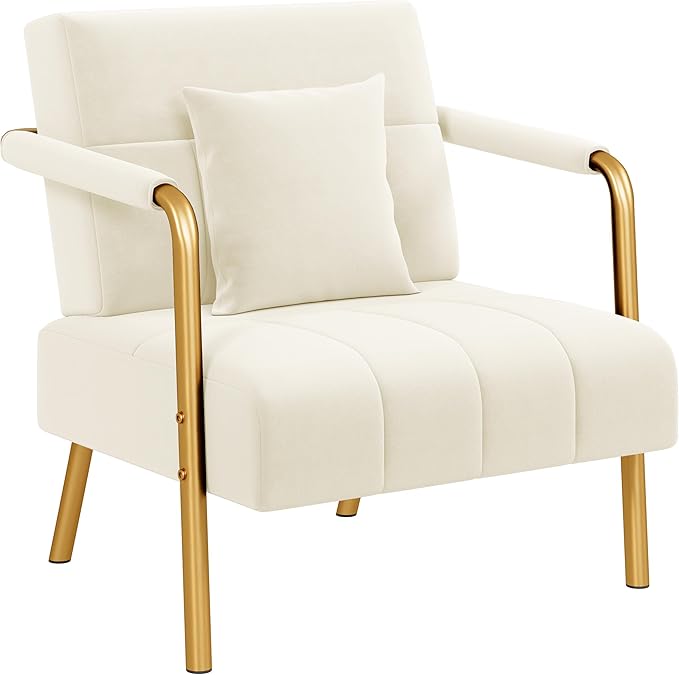 Yaheetech 30" W Modern Sofa Small Sofa Luxurious Velvet Fabric Couch with Gold-Tone Metal Arms and Legs for Living Room, Home Office, Studio Beige