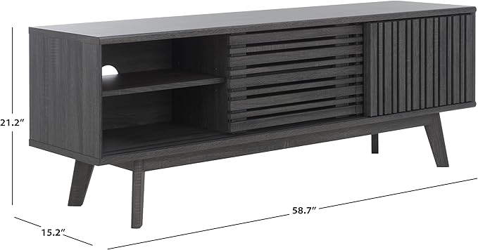 SAFAVIEH ESMA TV Stand for up to 65" Flatscreen – Distressed Black, Sliding Doors with Interior Storage, Entertainment Media Console (MED9640E)
