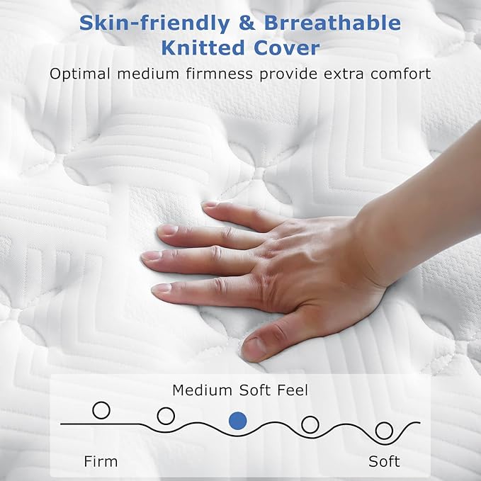King Size Mattress, 12 Inch Medium Firm Hybrid King Bed Mattress, Memory Foam Mattresses in a Box for Pressure Relief, Individual Pocket Spring-Motion Isolation with Edge Support, CertiPUR-US