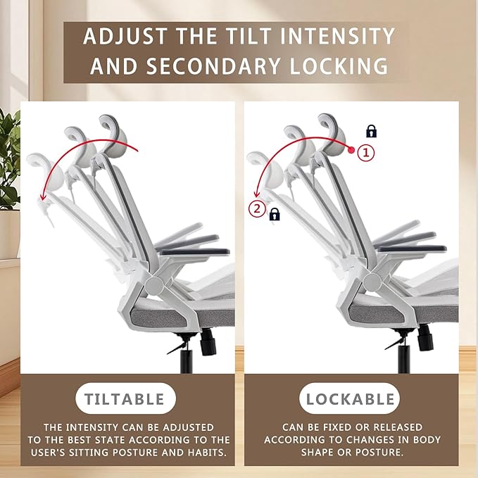 Ergonomic Swivel Task Chair High Back Home Desk Chair Computer Office Chair Mesh Rolling Work Chairs with Headrest and Lumbar Support Grey