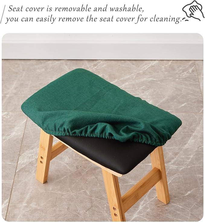 Foot Stool,Ottoman,Bamboo Small Sofa Foot Rest Under Desk,Extra Seating for Living Room, Bedroom and Kitchen (Natural Stool Legs - Green Surface)