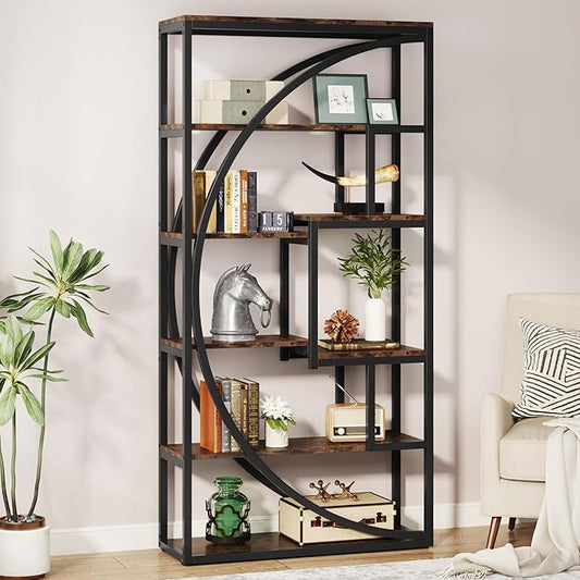 Tribesigns Bookshelf, Industrial 5-Tier Etagere Bookcase, 70.8 inch Tall Bookshelf with 8 Open Storage Shelf, Book Shelf Display Tack Shelving Unit for Home Office Living Room, Rustic Brown